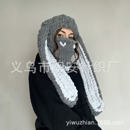 Bear Mask Headgear Sweet Cool Spice Girl Style European and American Handmade Knitted Thickened Wool Warm Hat Cute Autumn and Winter Hat