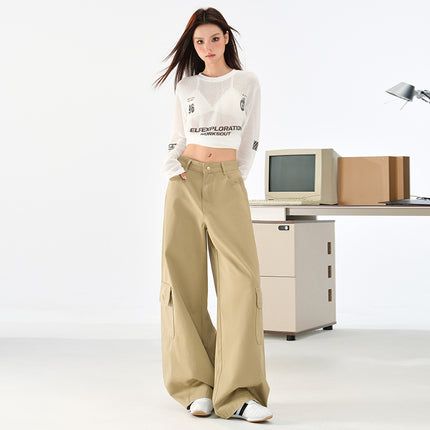 American Military Green Scimitar Jeans Women's Autum New Design Loose Floor-Length Workwear Casual Wide-Leg Pants