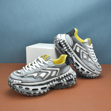 Trendy Korean Style 2025 White Shoes Spring Men's Shoes Casual All-match Thick Sneakers Breathable Leather New Low-top Shoes