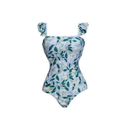 2024 New French lace-up swimsuit women's hot spring beach vacation one-piece bikini sexy printed suit swimsuit