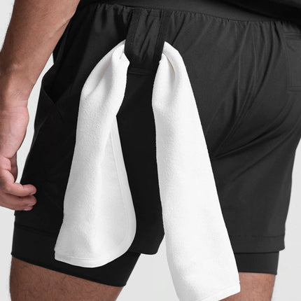 Crazy Muscle Men's Sports Casual Shorts Double Layer Fake Two-Piece Marathon Basketball Fitness Sweat-Wicking Quick-Dry Shorts
