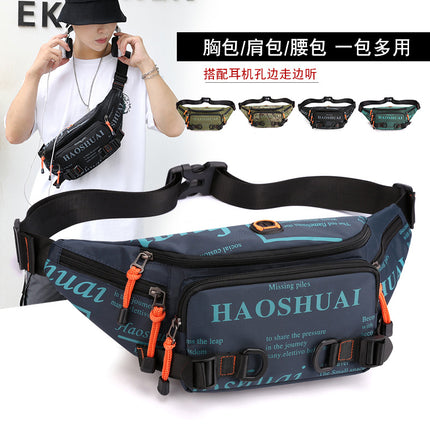 2025 Summer Large Capacity Nylon Cloth Men's Waist Bag Mobile Phone Bag Outdoor Leisure Bag Trendy Sports Crossbody Bag Wholesale