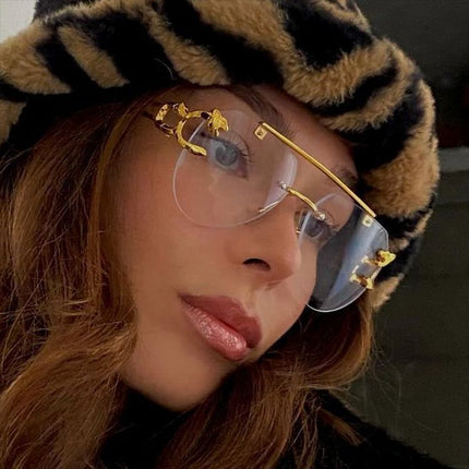 Cross-Border Rimless Toad Mirror Driving Sunglasses Leopard Sunglasses European and American Retro Cut-Edge Double-Beam Sunglasses for Men and Women