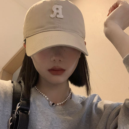 Baseball Cap Women's Summer Sunscreen Embroidered Letter R Deep Top Big Head Face Showing Small New Style Cap Sunshade Hat