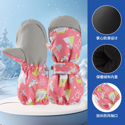 3-10 children's ski gloves outdoor riding gloves winter warm waterproof children's gloves play snow not wet hands
