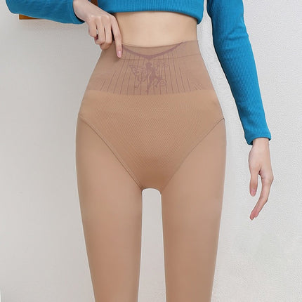Flower Fairy Black Silk Waterlight Skin-transmitting Pants Autumn and Winter fleece-lined Thickened Naked High Waist Abdominal Hip-lifting Light Leggings