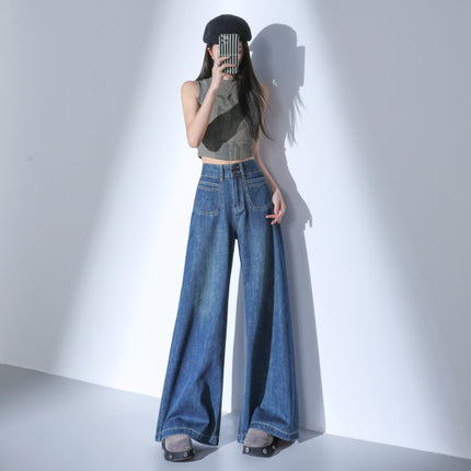 American Casual High-Waisted Wide-Leg Jeans for Women 2025 Autumn New Straight Loose Slimming Drapey Floor-Length Pants