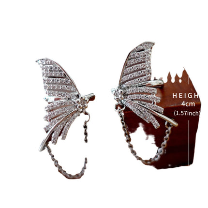 Fishtail Butterfly Ear Clip Tassel Design Niche Earrings Exquisite and Versatile Sweet Cool Cold Style Earrings Yiwu Wholesale