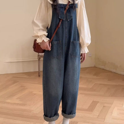 Overalls Suit, a Complete Set of New Autumn Fashion Design Doll Collar Denim Overalls Two-Piece Set
