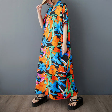 2025 Summer New Bohemian Casual Vacation Dress Women's plus size Loose Short-sleeved Western Style Elegant dress