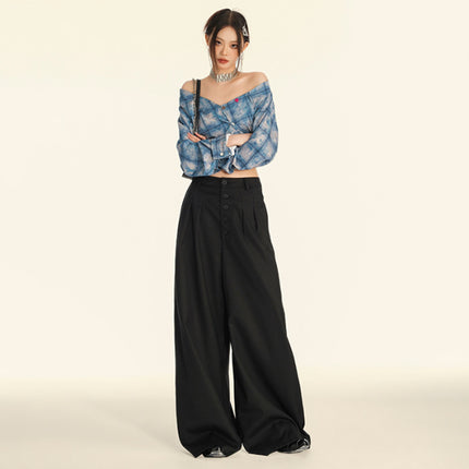 Attention moment gray wide leg drape suit pants children's high-end autumn and winter new casual loose floor-mopping trousers