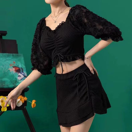 Swimsuit hot spring women's conservative split slim small chest gathered two-piece boxer skirt hot spring beach swimsuit wholesale