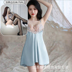 Lake blue individual suspenders + black-edged stockings / M( 35-47.5kg )