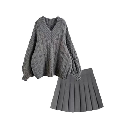 2023 Autumn Dress Small Lazy Style Sweet Milk Lovely Dress Sweater Tea Tea Gas Two-piece Suit Premium Sense