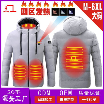 Cross-Border Popular USB Smart Heating Cotton Jacket Hooded Warm Men's Cotton Jacket Outdoor Graphene Heating Jacket