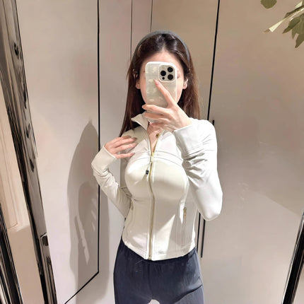 Lulu Same Style Gold Zipper Long Sleeve Jacket Yoga Suit Spring Sports Top Tight Sports Slim Jacket Women's Coat