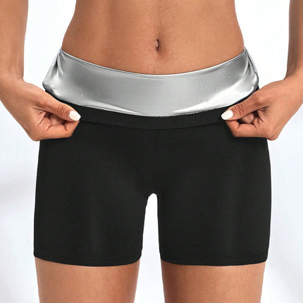 Amazon Cross-border Semi-coated PU Leather High Waist Sweat Yoga Shorts Belly-lifting Hip-lifting Sports Pants Sweat-popping Suit for Women