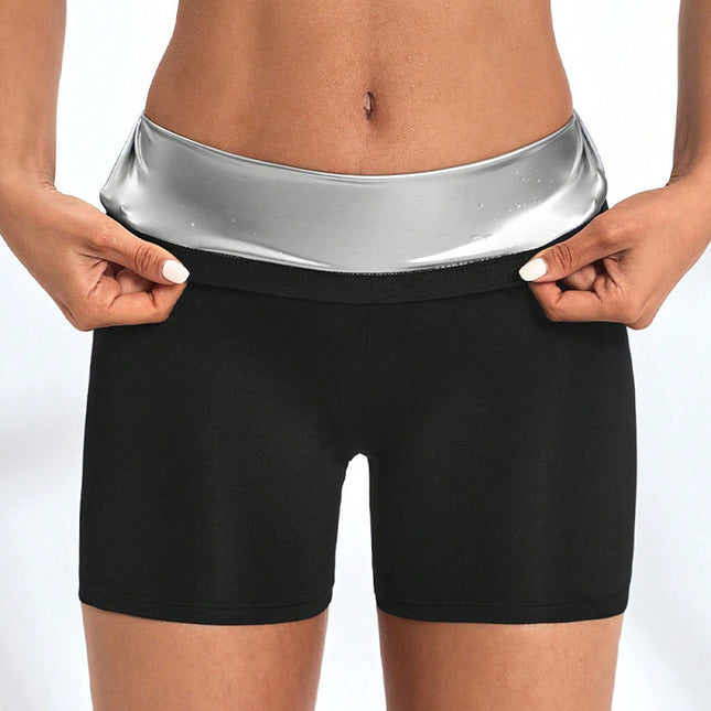 Amazon Cross-border Semi-coated PU Leather High Waist Sweat Yoga Shorts Belly-lifting Hip-lifting Sports Pants Sweat-popping Suit for Women