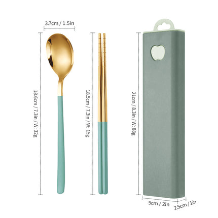 304 Stainless Steel Convenient Tableware Fork, Spoon and Chopsticks Three-Piece Set Outdoor Travel Student Storage Box Tableware Set
