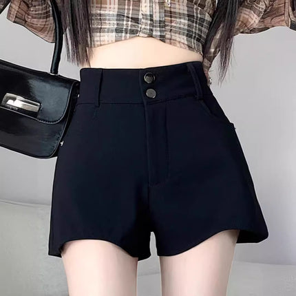 2024 Irregular Shorts Women's New Spring and Summer Outer Wear High Waist Slim Elegant Slim Fit Black Hot Shorts