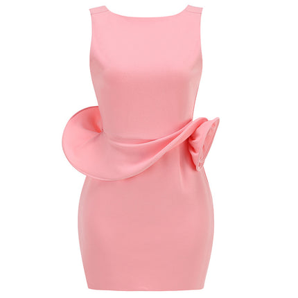Cross-Border Supply Spring and Summer New Women's Clothing, Slim, Simple and Slim, Bow-Decorated Party Dress