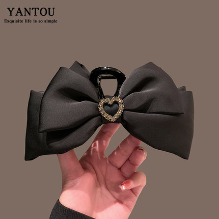 Bow hairpin new black fabric headdress spring clip French high-end head clip jewelry hair clip