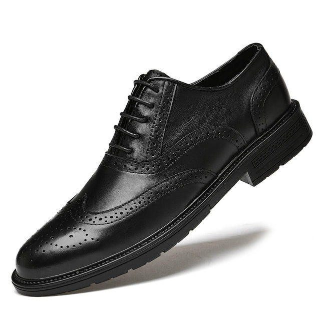 High-grade brogue carved leather shoes fashionable all-match men's business leather shoes casual black height increasing breathable Men's shoes