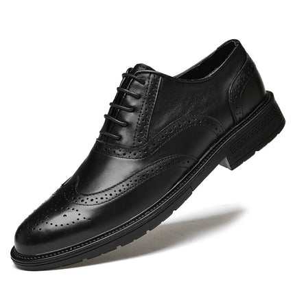 High-grade brogue carved leather shoes fashionable all-match men's business leather shoes casual black height increasing breathable Men's shoes