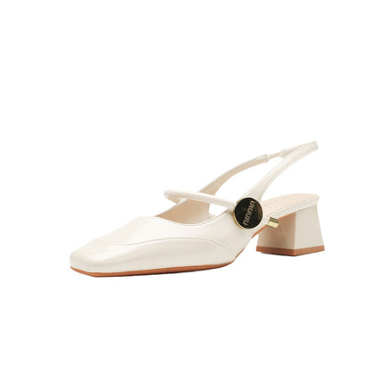 【Fengtong】5887 Classic Style Comfortable Non-Tiring Thick Heel Square Toe Closed Front Open Back Single Shoes New Women's Shoes