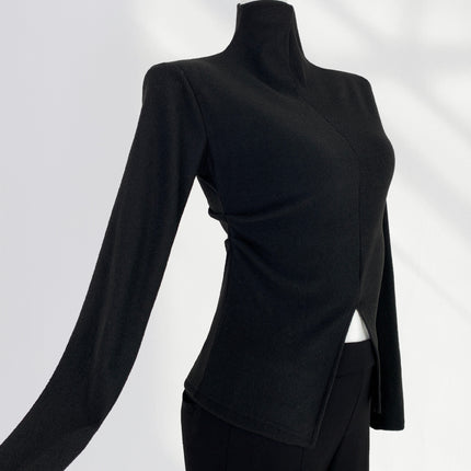 Super Slimming tight waist slimming half turtleneck long sleeve T-shirt hot girl top split brushed pit bottoming shirt for women