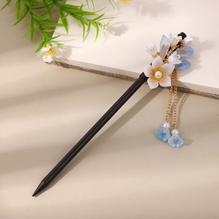 Antique Hairpin Tassel Step Wooden Hairpin Imitation Ebony Headwear Disc Hair Han Clothes Accessories Hair-pulled Ancient Clothes Hair Women