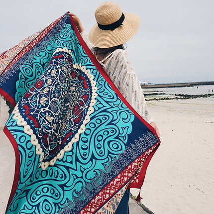 Ethnic Style Printed Silk Scarf Women's Seaside Travel Sun Protection Gauze Air Conditioning Warm Scarf Versatile Long Shawl