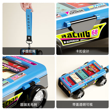 Cigarette Card Storage Box Double Layer Cigarette Card Collection Dustproof Storage Card Box Car Shape Portable Storage Box with Handlet