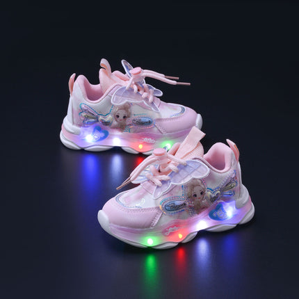 Wholesale with lights girls sneaker 2025 spring new fashion butterfly princess shoes children running shoes in stock