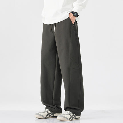 Danpaoni | summer thin casual pants men's American fashion retro loose straight pants elastic waist youth pants