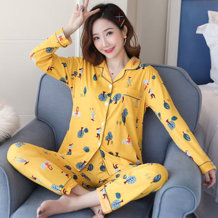 [Factory Wholesale] Women's Pure Cotton Pajamas, Spring and Autumn Style, Long-Sleeved, Long Pants, Can Be Worn Outside, Sweet Student Homewear Set