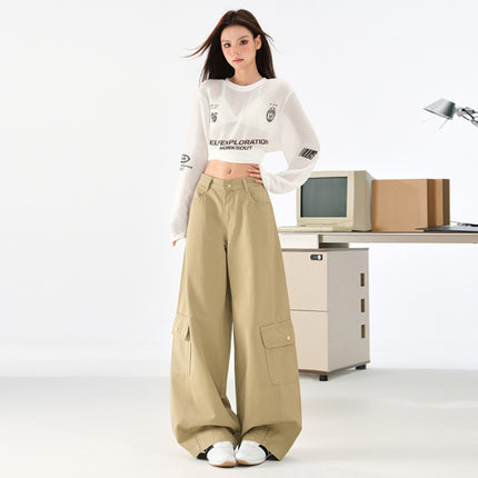 American Military Green Scimitar Jeans Women's Autum New Design Loose Floor-Length Workwear Casual Wide-Leg Pants
