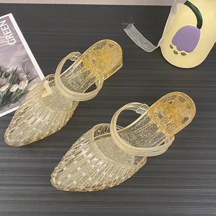 Fashion Women's Sandals Summer New All-match Outgoing Non-slip Deodorant Thick Heel Baotou Crystal Plastic Sandals