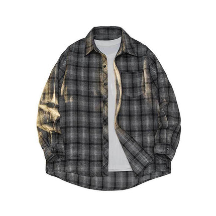Cross-Border Foreign Trade Men's Long-Sleeved Plaid Shirts, Loose Jackets, Men's and Women's Shirts, Versatile and Handsome Men's Brushed Shirts