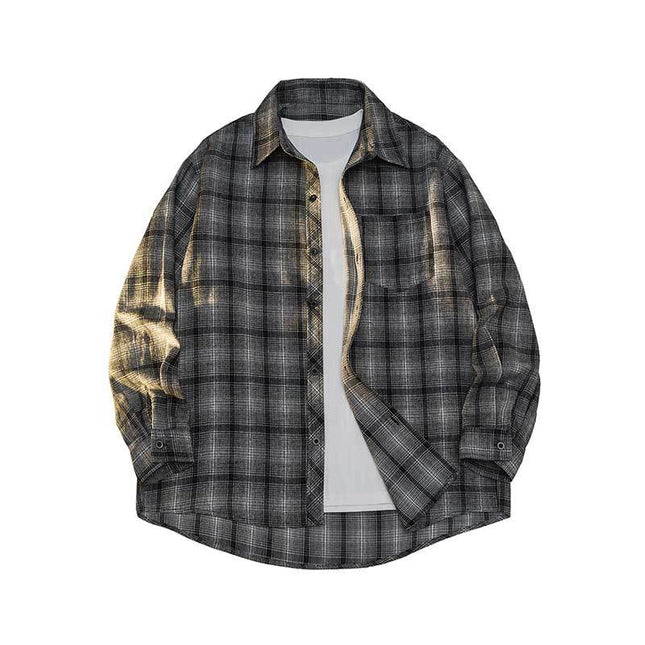 Cross-Border Foreign Trade Men's Long-Sleeved Plaid Shirts, Loose Jackets, Men's and Women's Shirts, Versatile and Handsome Men's Brushed Shirts