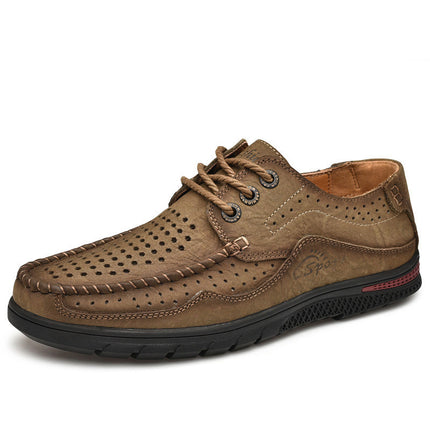 Leather Shoes Men's 2025 Spring New Genuine Leather Casual Shoes Men's Top Layer Cowhide Low-Top Lace-Up Middle-Aged and Elderly Dad Shoes