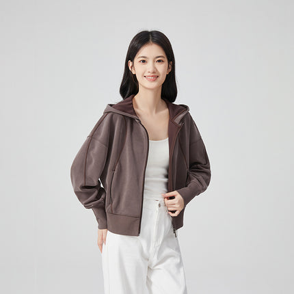 Women's Lenzing Modal Cardigan Sand-Washed Air-Layer Hoodie Basic Hooded Casual Sweatshirt Versatile Casual Wear