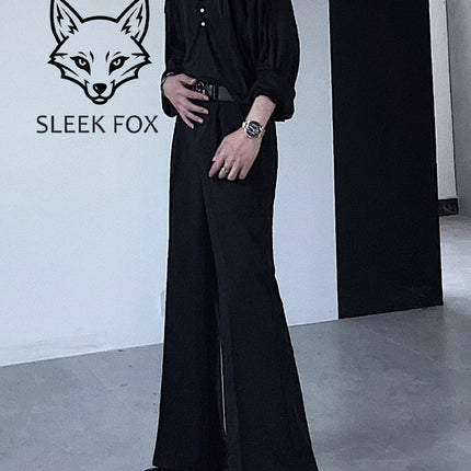 Summer Ice Silk Thin Casual Flared Dress Pants for Men, High-End Drape Business Stylish Floor-Length Breathable Suit Trousers