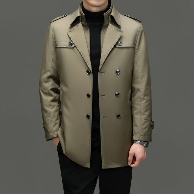 Men's Winter Autumn Warm Windbreaker Removable Liner Solid Color Light Business Casual One Clothes Two Wear Lapel Jacket Coat