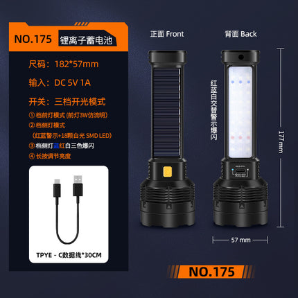 Strong solar flashlight super bright outdoor explosive long endurance with charging portable handheld 100,000 lumns light