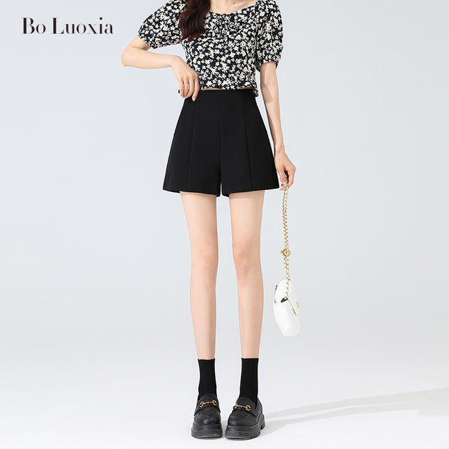 White Suit Shorts for Women, Summer 2024, High-Waisted Casual A-Line Wide-Leg Outerwear, Slimming Boot Shorts, High-Waisted and Slimming