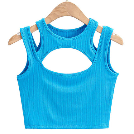 Summer new European and American slim-fit front chest hollow-out double-shoulder vest top for women