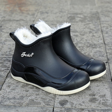 Foreign Trade Women's Rain Boots Short Outer Wear Waterproof Rain Boots fleece-lined Water Shoes Kitchen Car Washing Work Non-slip Wear-resistant Rubber Shoes