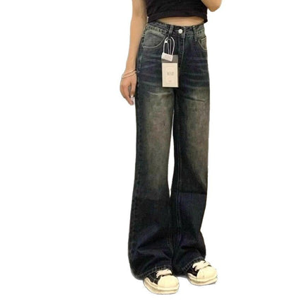 Blue Gray Micro-flare Jeans Women's Fashion All-match plus size High Waist Hip Covering Slimming Horseshoe Trumpet Long Pants