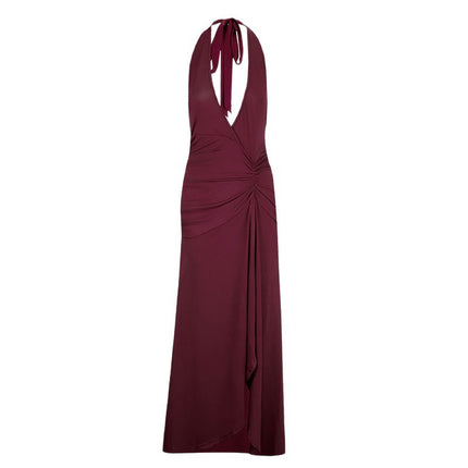 AD328 European and American Cross-border Spring and Summer New Women's Backless Deep V Split Neck Pleated Sexy Dress dress